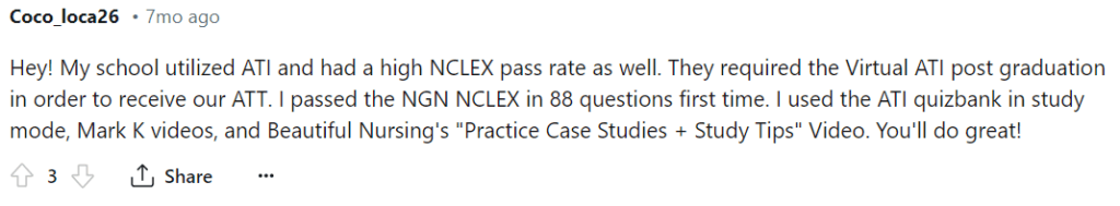 review ATI from passed user Coco_loca26 on Reddit that pass NGN NCLEX in 88 questions