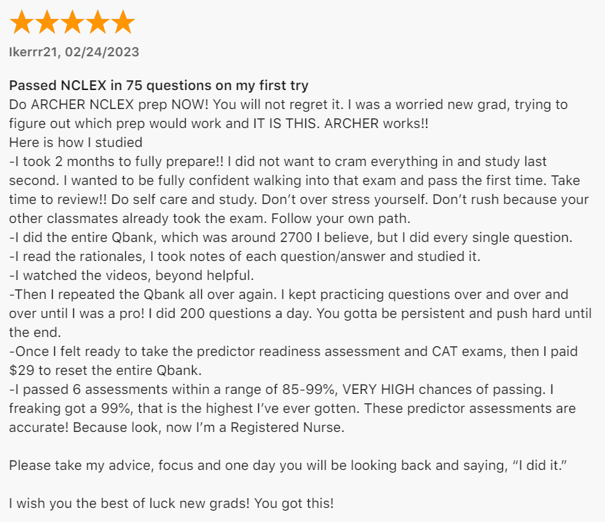 Review from Ikerrr21 in 02/24/2023 for Archer Review Prep Course